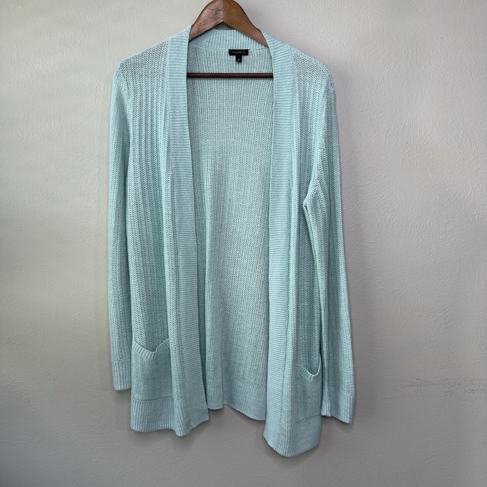Talbots M 100% Linen Open Front Cardigan Lightweight Classic Coastal Beachy Knit